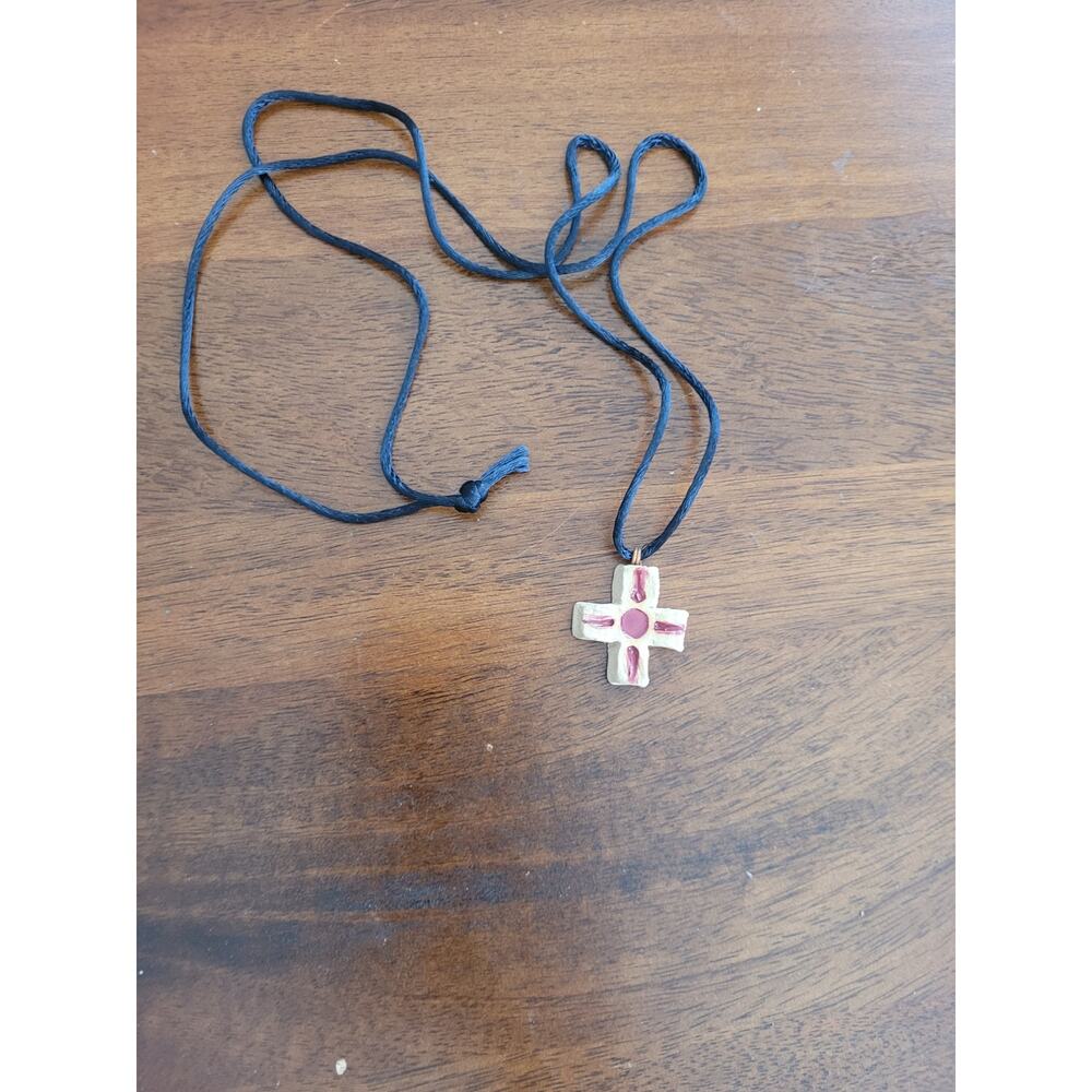 Vintage Terracota Ceramic Greek Cross Corded Necklace